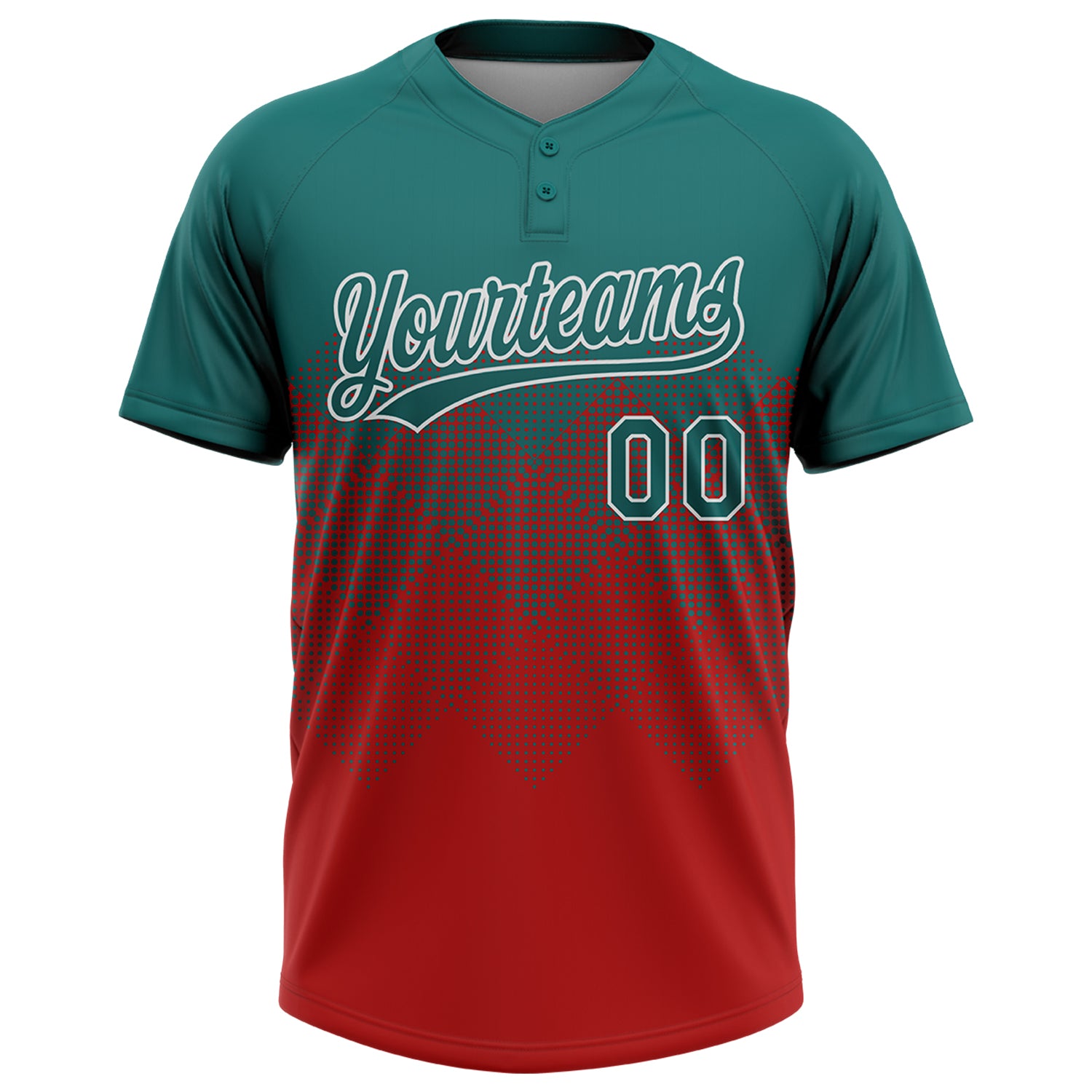 Custom Teal Red-White 3D Gradient Square Shape Two-Button Unisex Softball Jersey