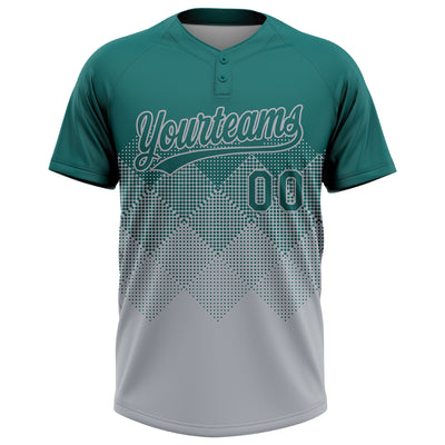 Custom Teal Gray 3D Gradient Square Shape Two-Button Unisex Softball Jersey