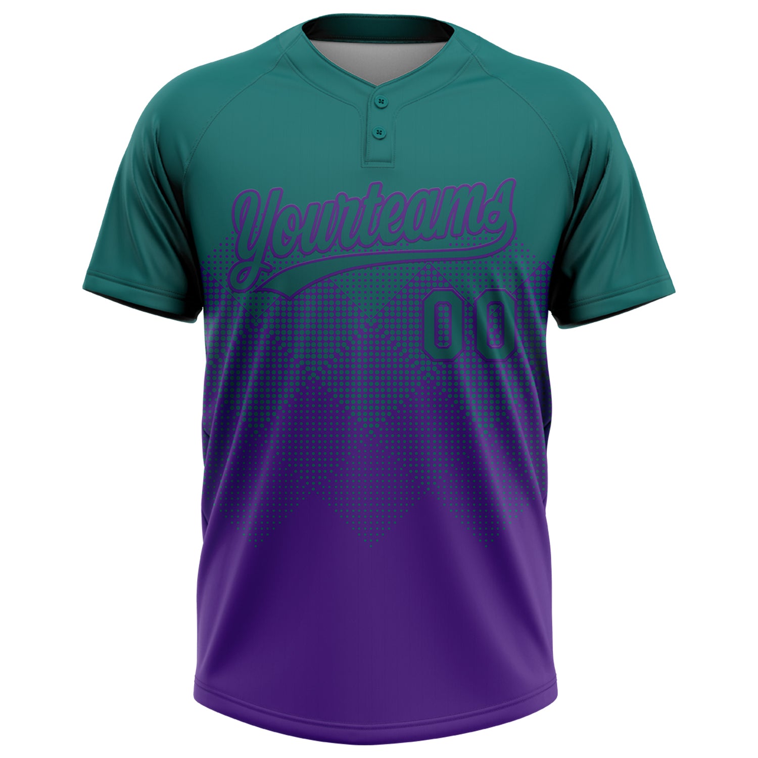 Custom Teal Purple 3D Gradient Square Shape Two-Button Unisex Softball Jersey