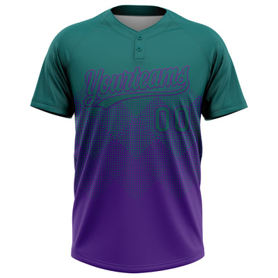 Custom Teal Purple 3D Gradient Square Shape Two-Button Unisex Softball Jersey