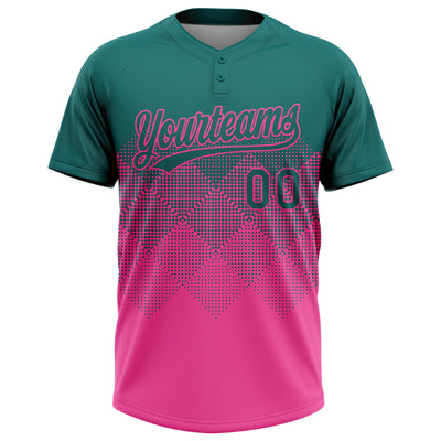 Custom Teal Pink 3D Gradient Square Shape Two-Button Unisex Softball Jersey