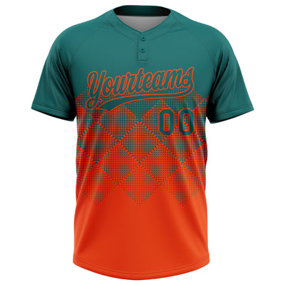 Custom Teal Orange 3D Gradient Square Shape Two-Button Unisex Softball Jersey