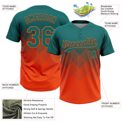 Custom Teal Orange 3D Gradient Square Shape Two-Button Unisex Softball Jersey