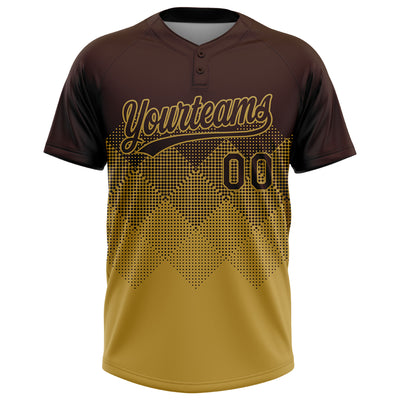Custom Brown Old Gold 3D Gradient Square Shape Two-Button Unisex Softball Jersey