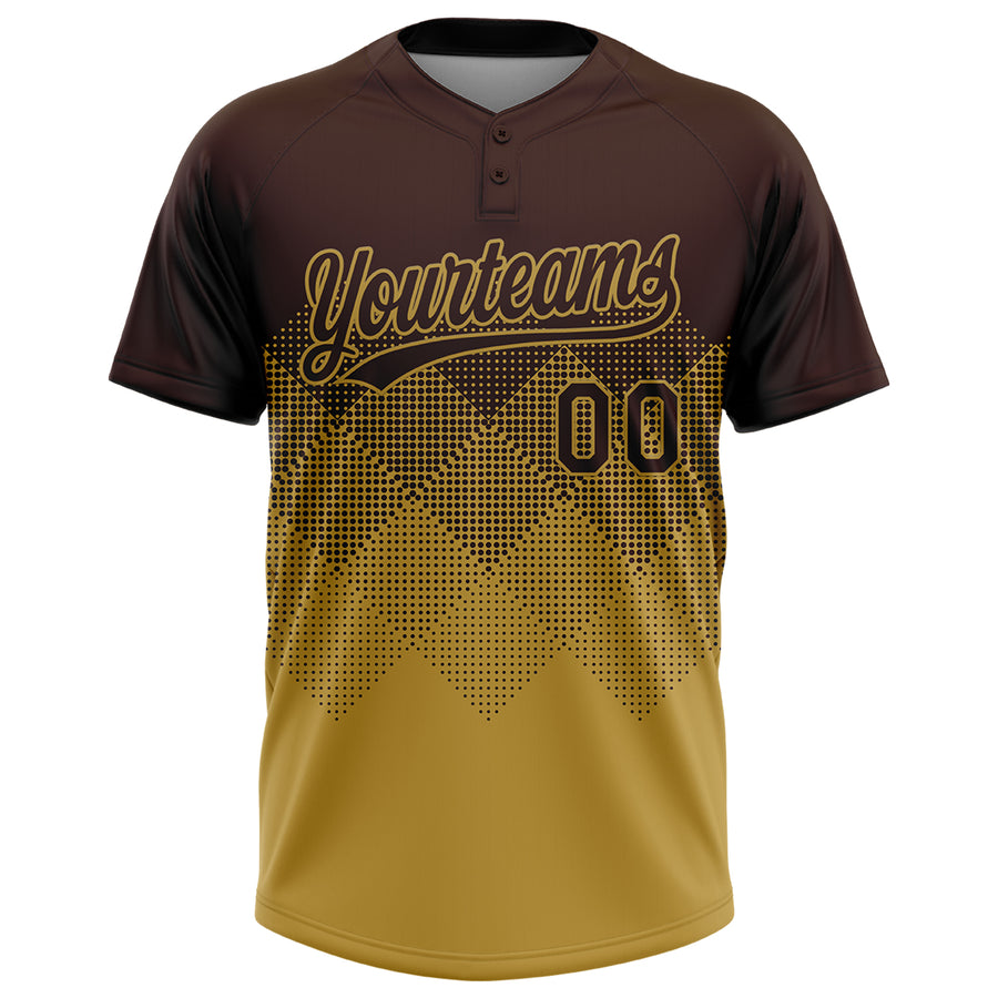 Custom Brown Old Gold 3D Gradient Square Shape Two-Button Unisex Softball Jersey