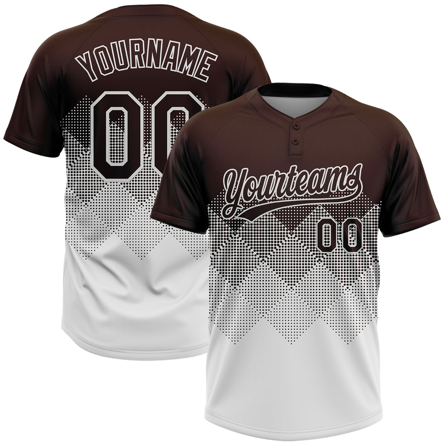 Custom Brown White 3D Gradient Square Shape Two-Button Unisex Softball Jersey