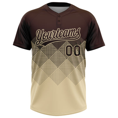 Custom Brown Cream 3D Gradient Square Shape Two-Button Unisex Softball Jersey