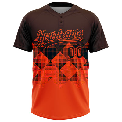 Custom Brown Orange 3D Gradient Square Shape Two-Button Unisex Softball Jersey