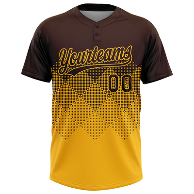 Custom Brown Gold 3D Gradient Square Shape Two-Button Unisex Softball Jersey