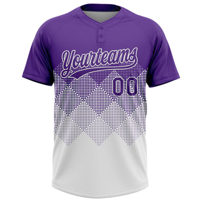 Custom Purple White 3D Gradient Square Shape Two-Button Unisex Softball Jersey