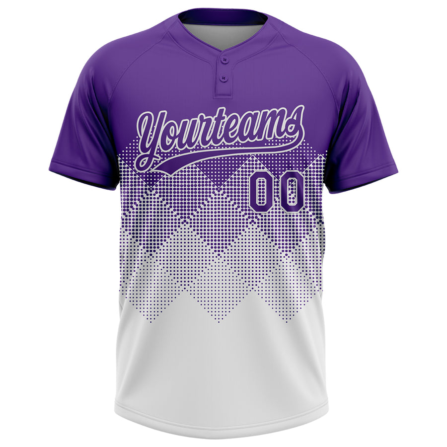 Custom Purple White 3D Gradient Square Shape Two-Button Unisex Softball Jersey