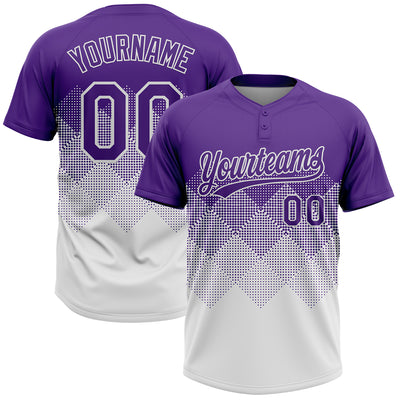 Custom Purple White 3D Gradient Square Shape Two-Button Unisex Softball Jersey
