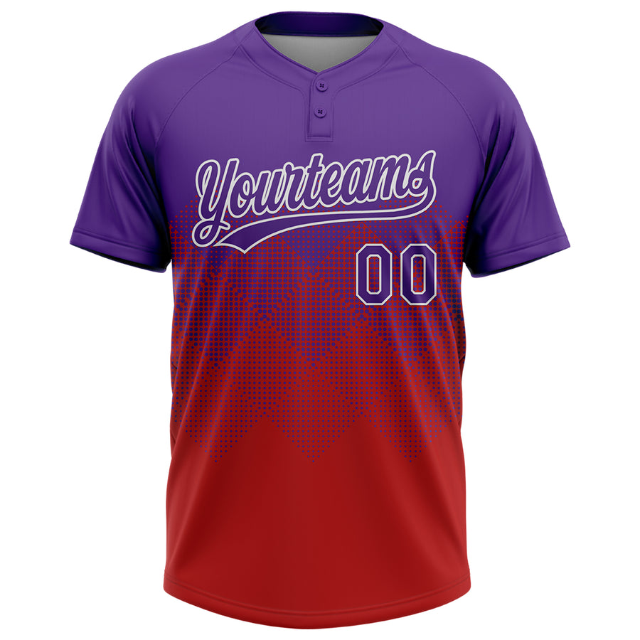 Custom Purple Red-White 3D Gradient Square Shape Two-Button Unisex Softball Jersey