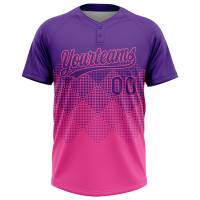 Custom Purple Pink 3D Gradient Square Shape Two-Button Unisex Softball Jersey