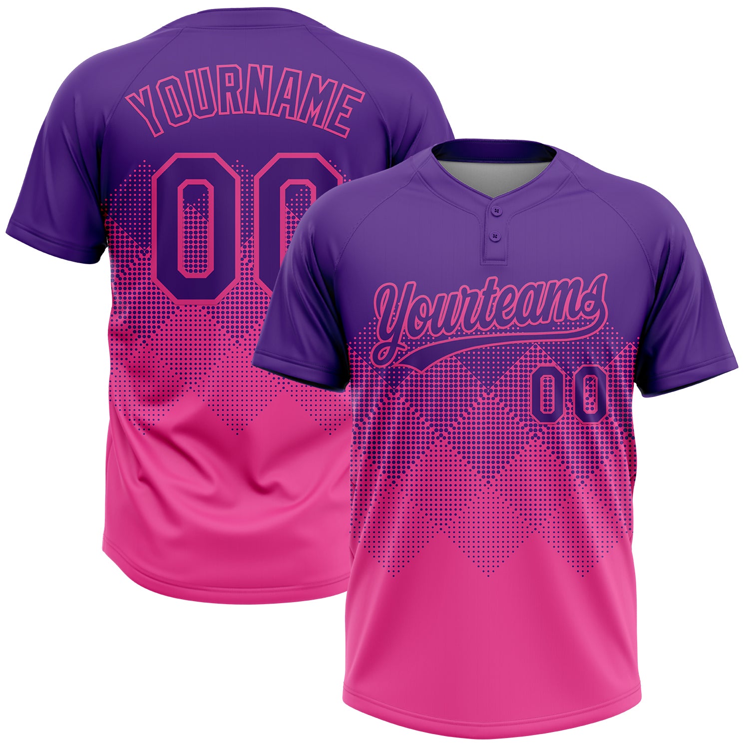 Custom Purple Pink 3D Gradient Square Shape Two-Button Unisex Softball Jersey