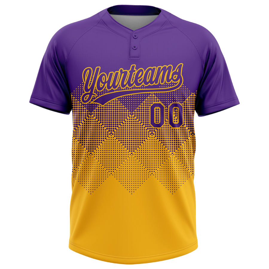 Custom Purple Gold 3D Gradient Square Shape Two-Button Unisex Softball Jersey