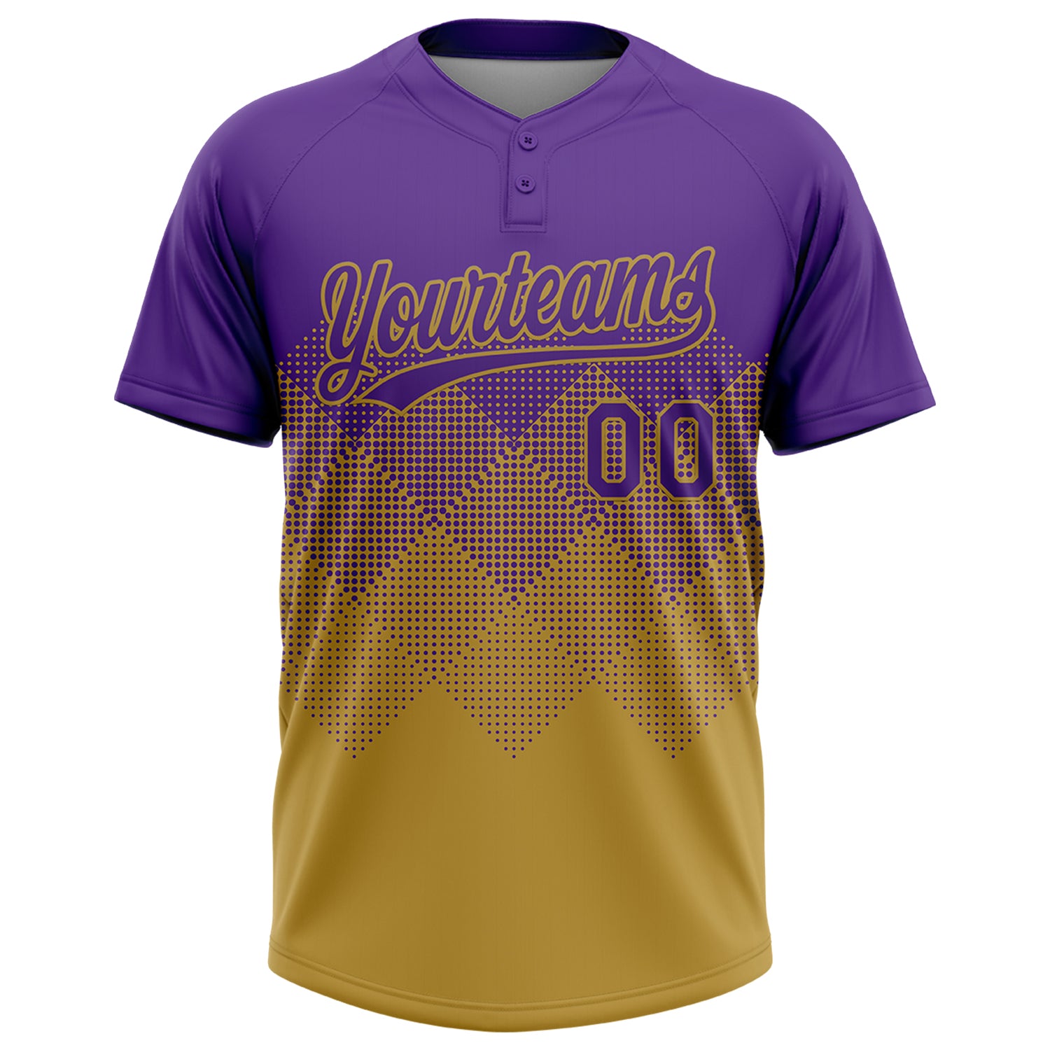 Custom Purple Old Gold 3D Gradient Square Shape Two-Button Unisex Softball Jersey