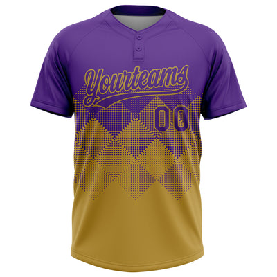 Custom Purple Old Gold 3D Gradient Square Shape Two-Button Unisex Softball Jersey