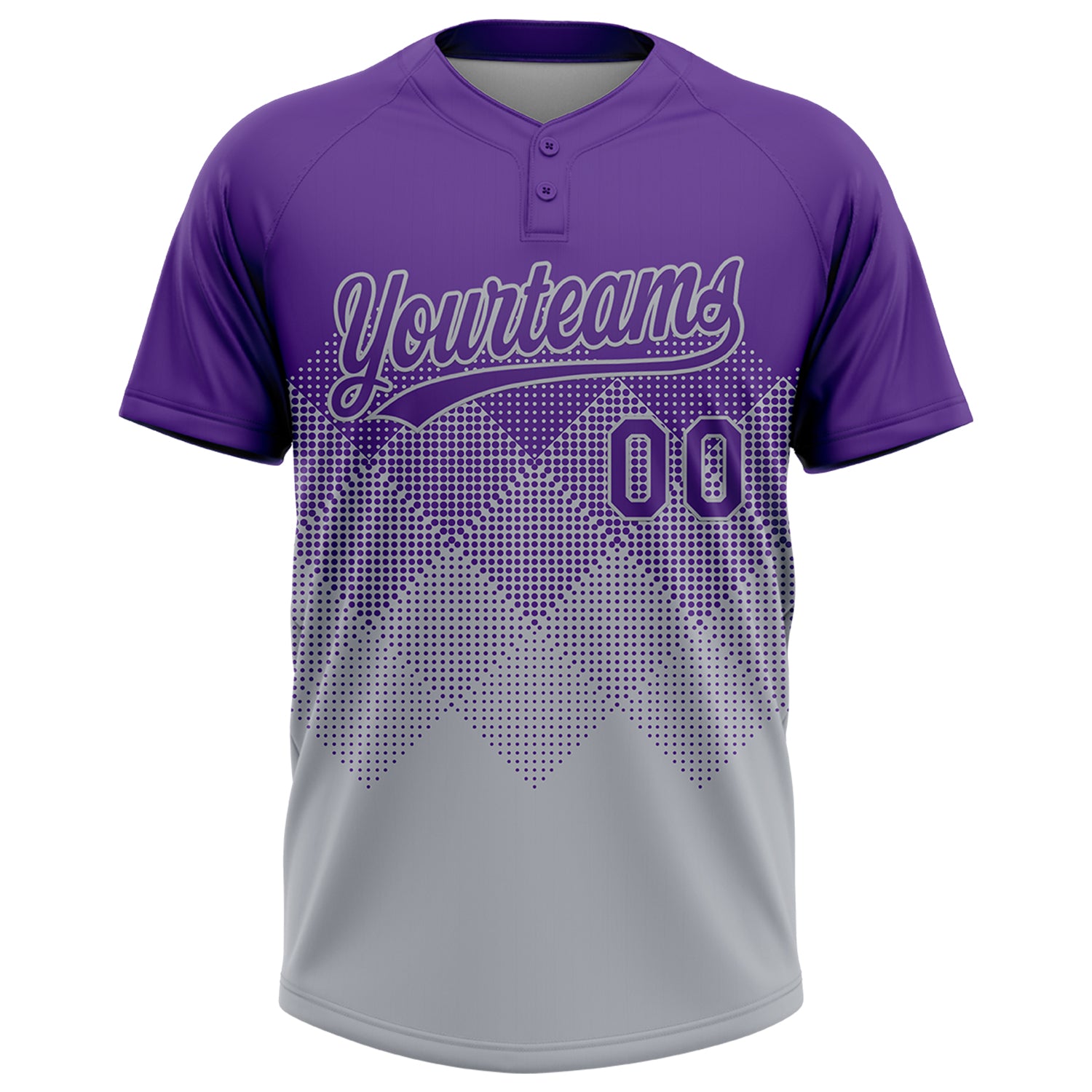 Custom Purple Gray 3D Gradient Square Shape Two-Button Unisex Softball Jersey