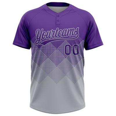 Custom Purple Gray 3D Gradient Square Shape Two-Button Unisex Softball Jersey