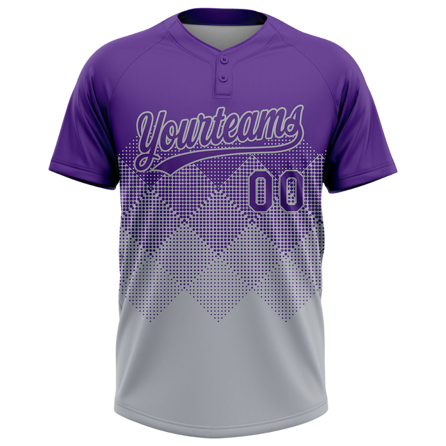 Custom Purple Gray 3D Gradient Square Shape Two-Button Unisex Softball Jersey
