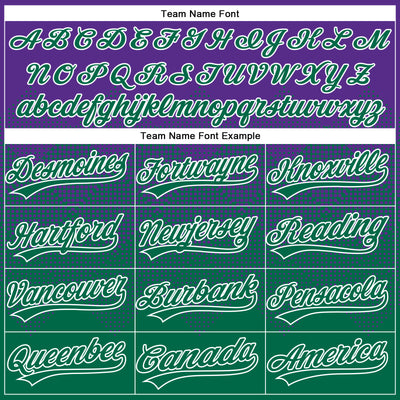 Custom Purple Kelly Green-White 3D Gradient Square Shape Two-Button Unisex Softball Jersey