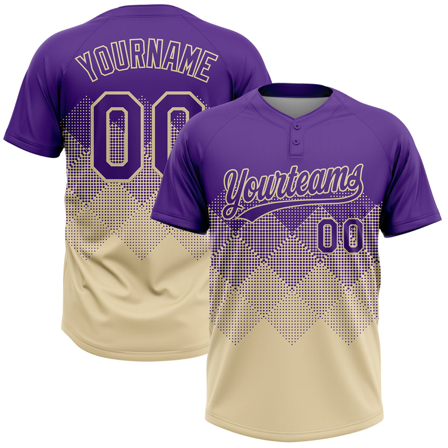 Custom Purple Cream 3D Gradient Square Shape Two-Button Unisex Softball Jersey