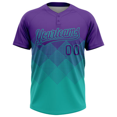 Custom Purple Aqua 3D Gradient Square Shape Two-Button Unisex Softball Jersey