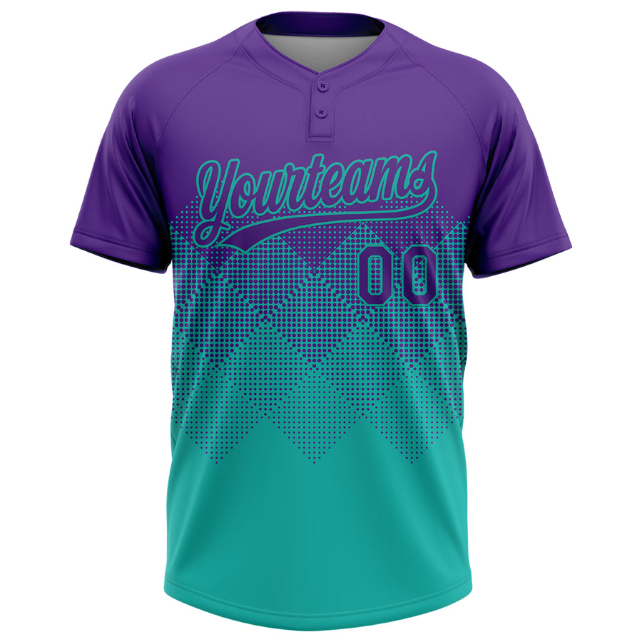 Custom Purple Aqua 3D Gradient Square Shape Two-Button Unisex Softball Jersey