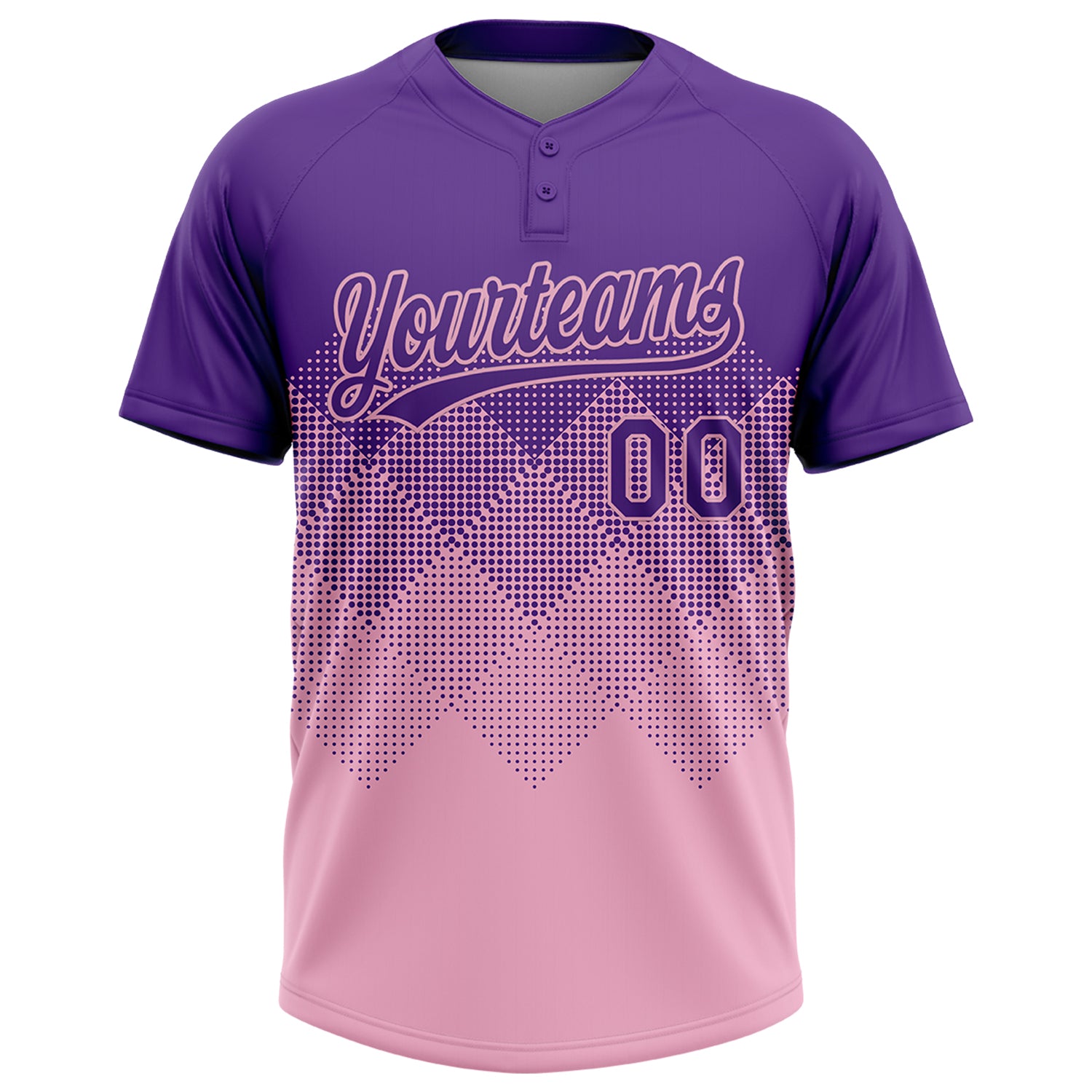 Custom Purple Light Pink 3D Gradient Square Shape Two-Button Unisex Softball Jersey
