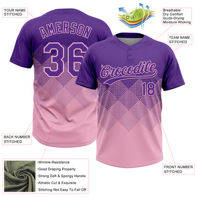 Custom Purple Light Pink 3D Gradient Square Shape Two-Button Unisex Softball Jersey