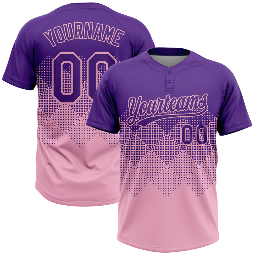Custom Purple Light Pink 3D Gradient Square Shape Two-Button Unisex Softball Jersey