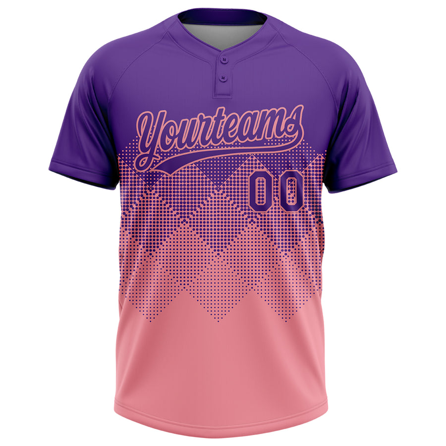 Custom Purple Medium Pink 3D Gradient Square Shape Two-Button Unisex Softball Jersey