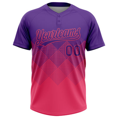 Custom Purple Neon Pink 3D Gradient Square Shape Two-Button Unisex Softball Jersey
