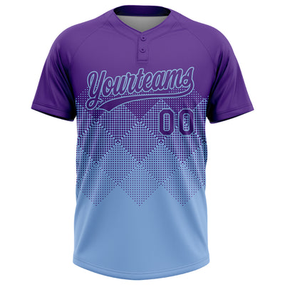 Custom Purple Light Blue 3D Gradient Square Shape Two-Button Unisex Softball Jersey