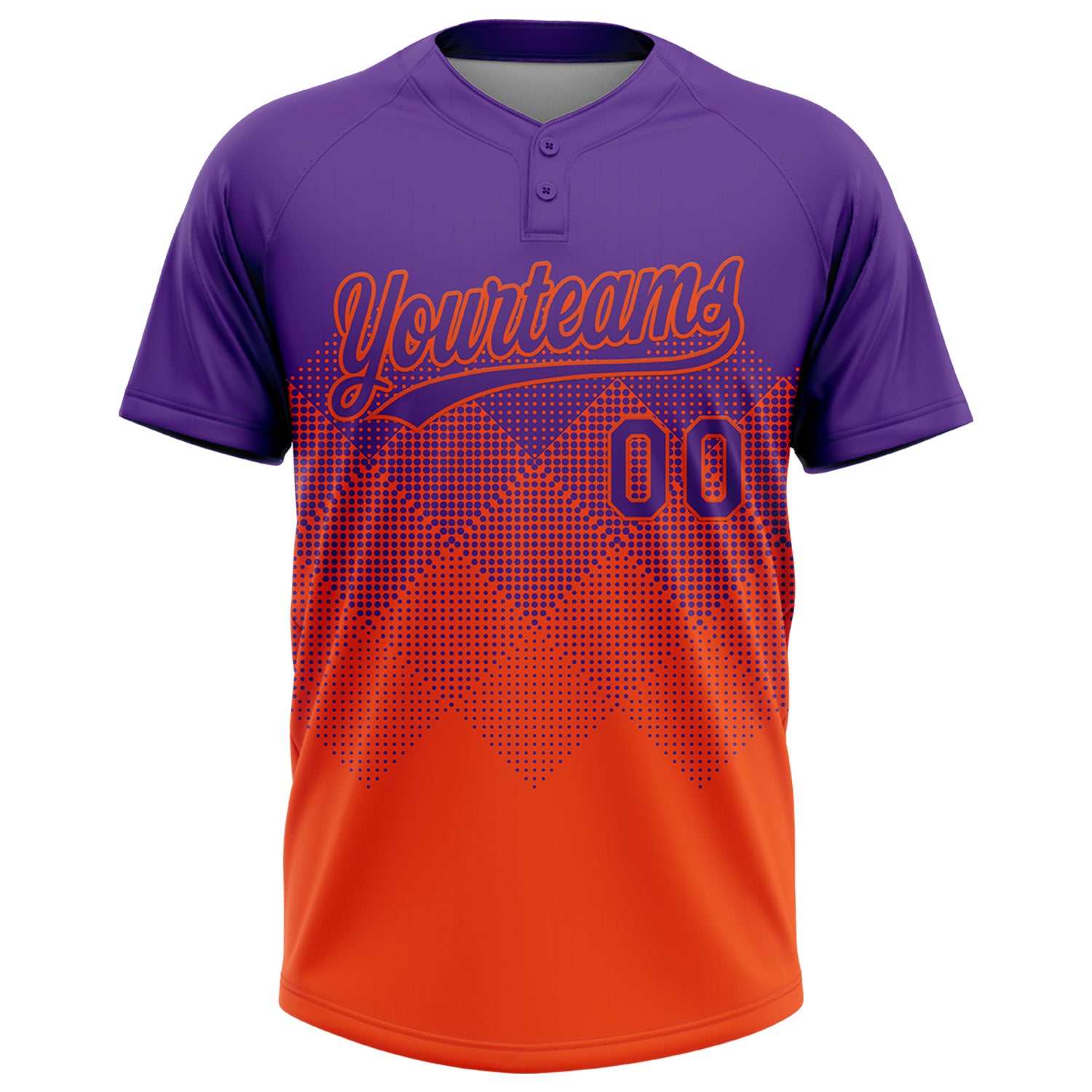 Custom Purple Orange 3D Gradient Square Shape Two-Button Unisex Softball Jersey