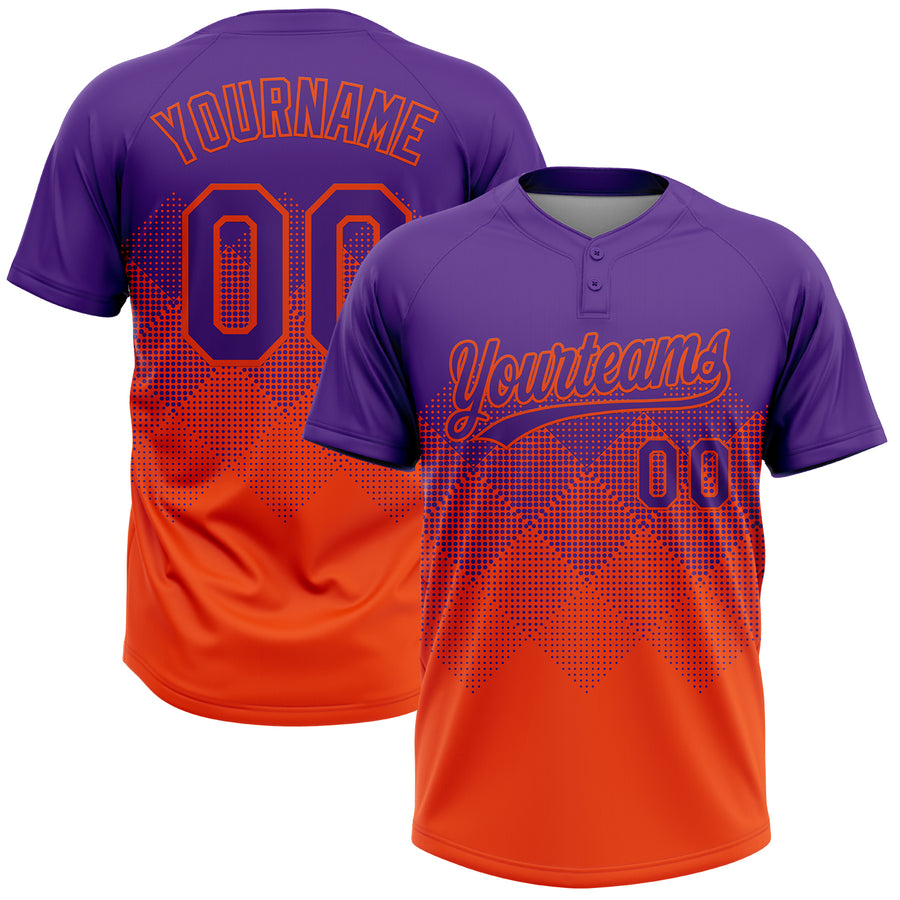 Custom Purple Orange 3D Gradient Square Shape Two-Button Unisex Softball Jersey