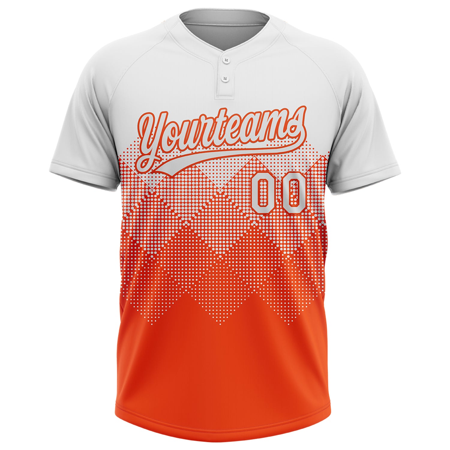 Custom White Orange 3D Gradient Square Shape Two-Button Unisex Softball Jersey