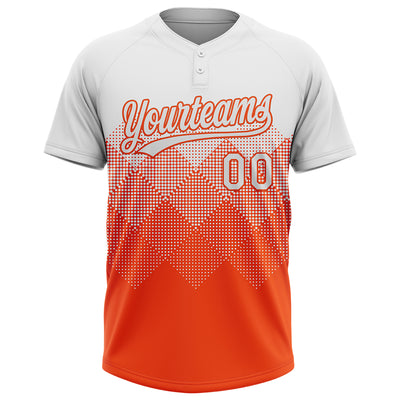 Custom White Orange 3D Gradient Square Shape Two-Button Unisex Softball Jersey