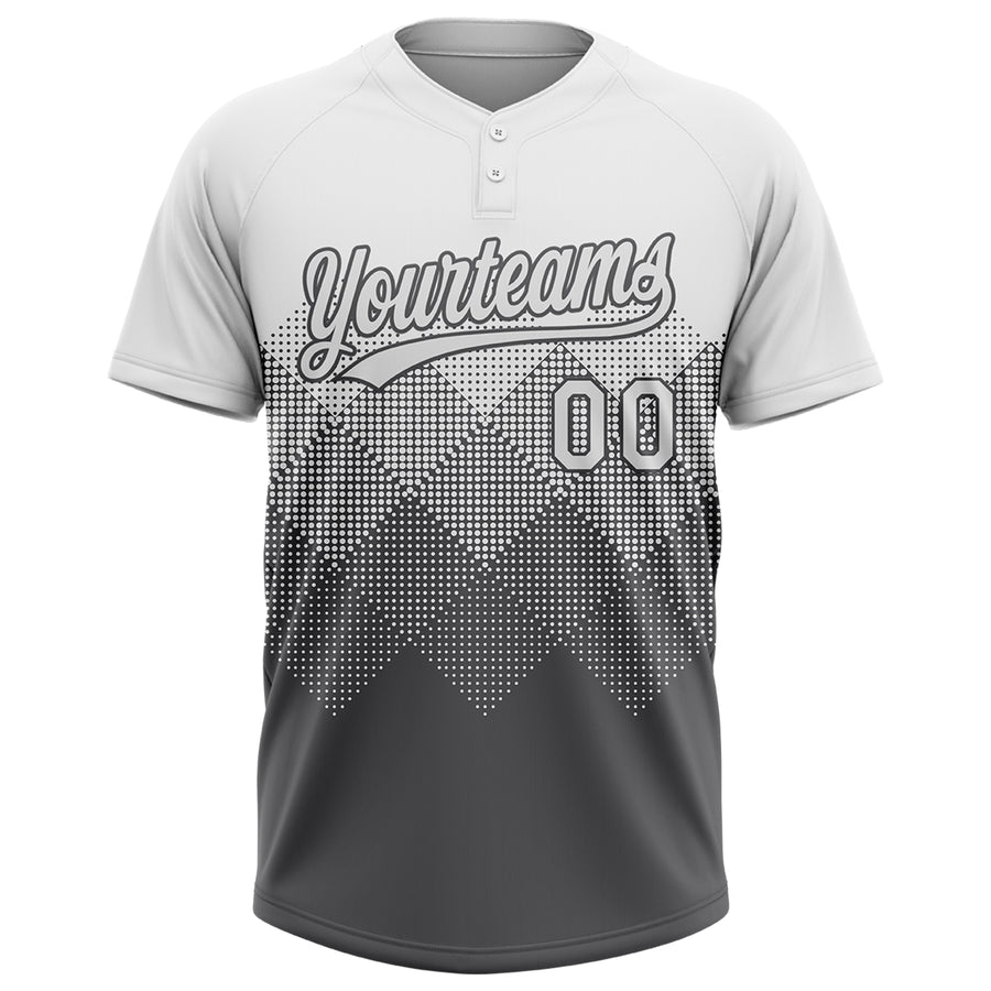 Custom White Steel Gray 3D Gradient Square Shape Two-Button Unisex Softball Jersey