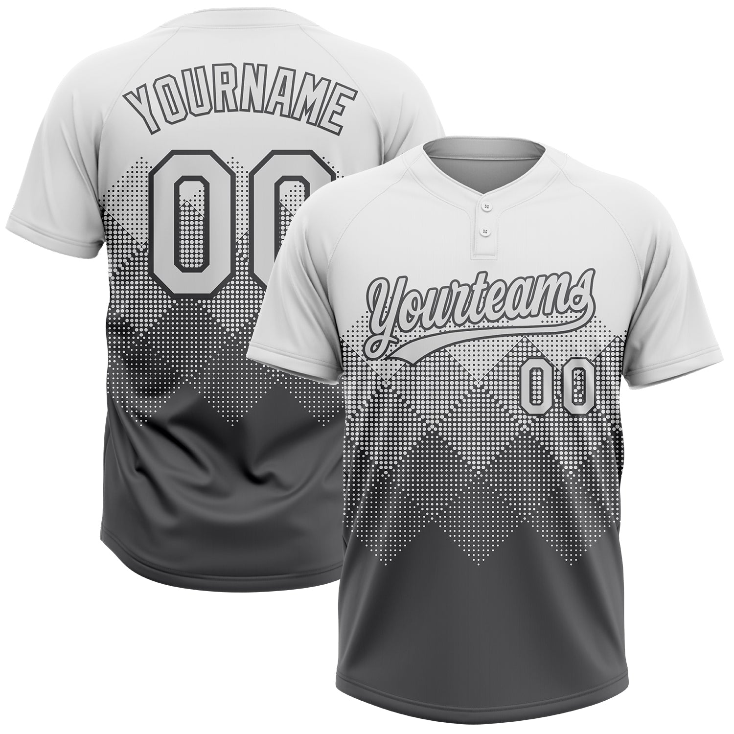 Custom White Steel Gray 3D Gradient Square Shape Two-Button Unisex Softball Jersey