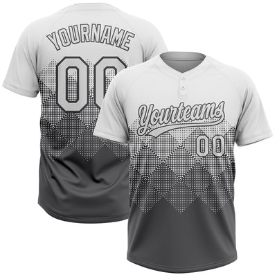 Custom White Steel Gray 3D Gradient Square Shape Two-Button Unisex Softball Jersey
