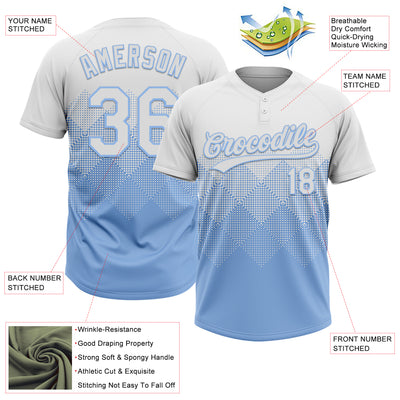 Custom White Light Blue 3D Gradient Square Shape Two-Button Unisex Softball Jersey