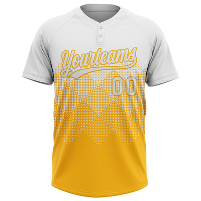 Custom White Gold 3D Gradient Square Shape Two-Button Unisex Softball Jersey
