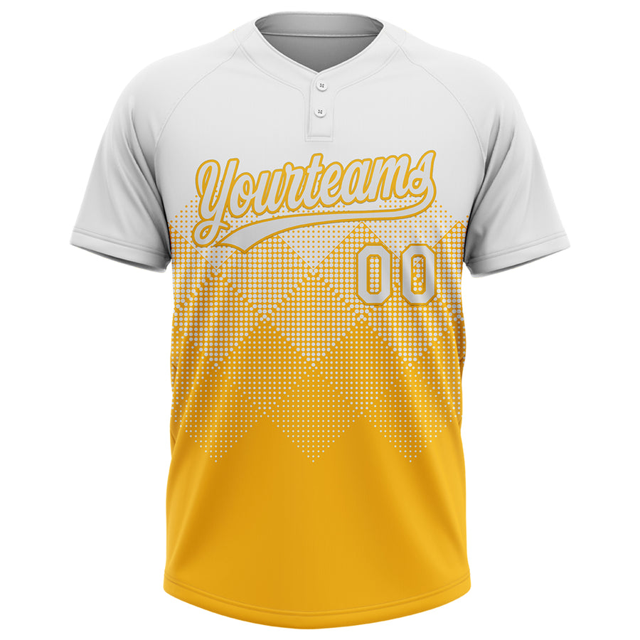 Custom White Gold 3D Gradient Square Shape Two-Button Unisex Softball Jersey