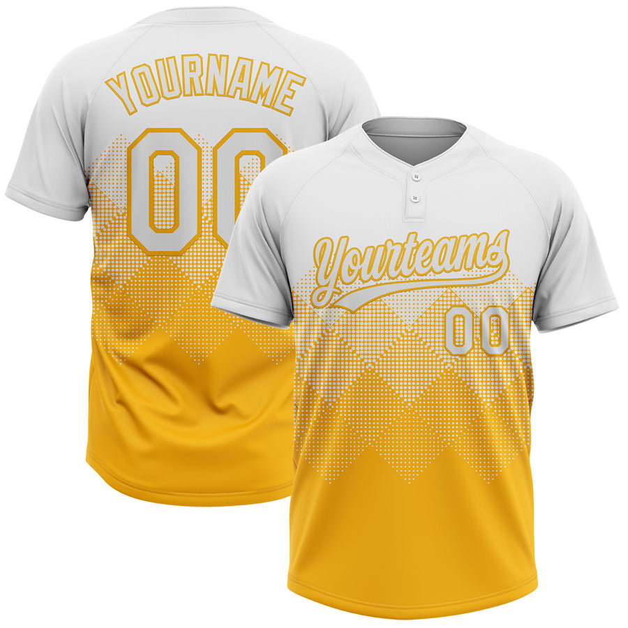 Custom White Gold 3D Gradient Square Shape Two-Button Unisex Softball Jersey