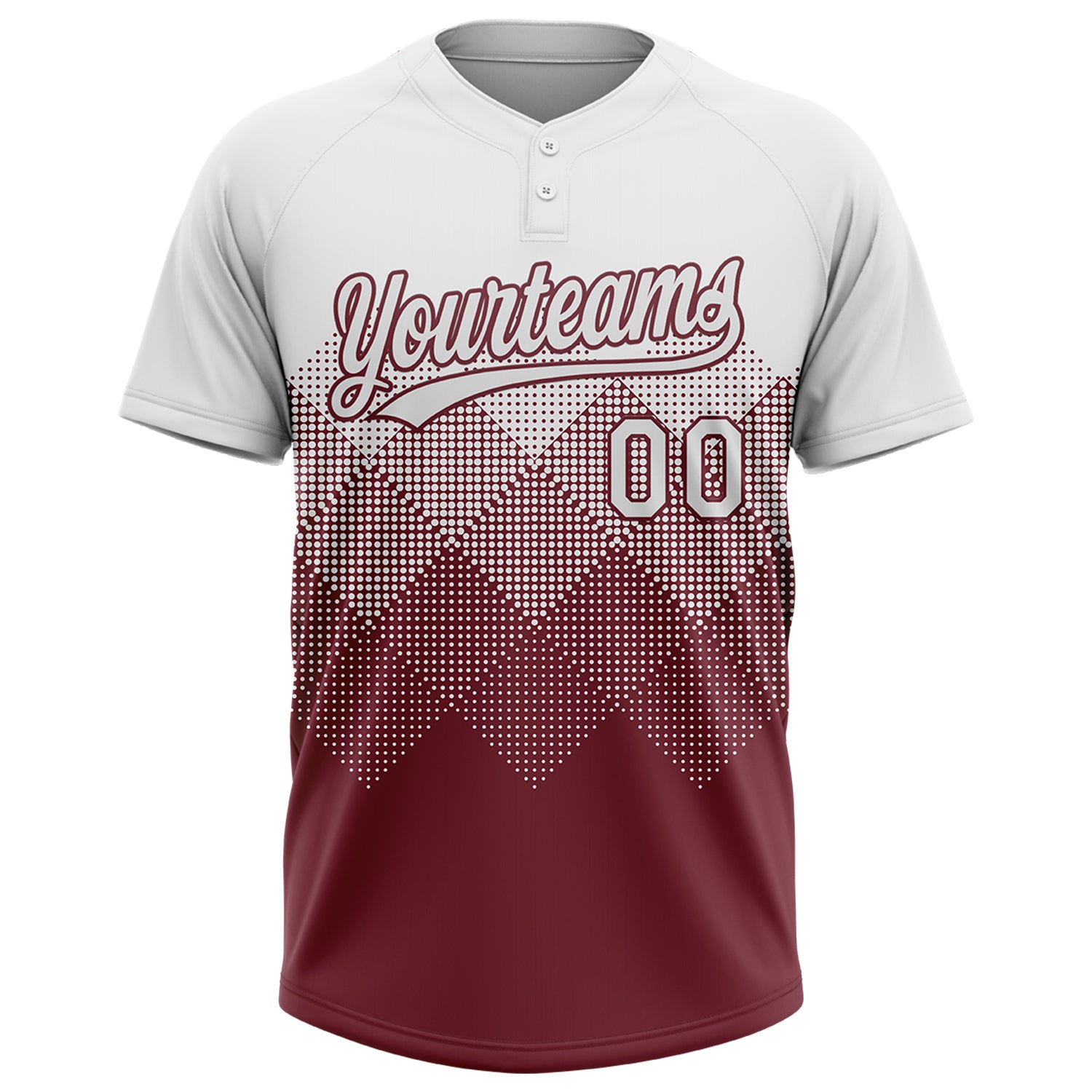 Custom White Burgundy 3D Gradient Square Shape Two-Button Unisex Softball Jersey