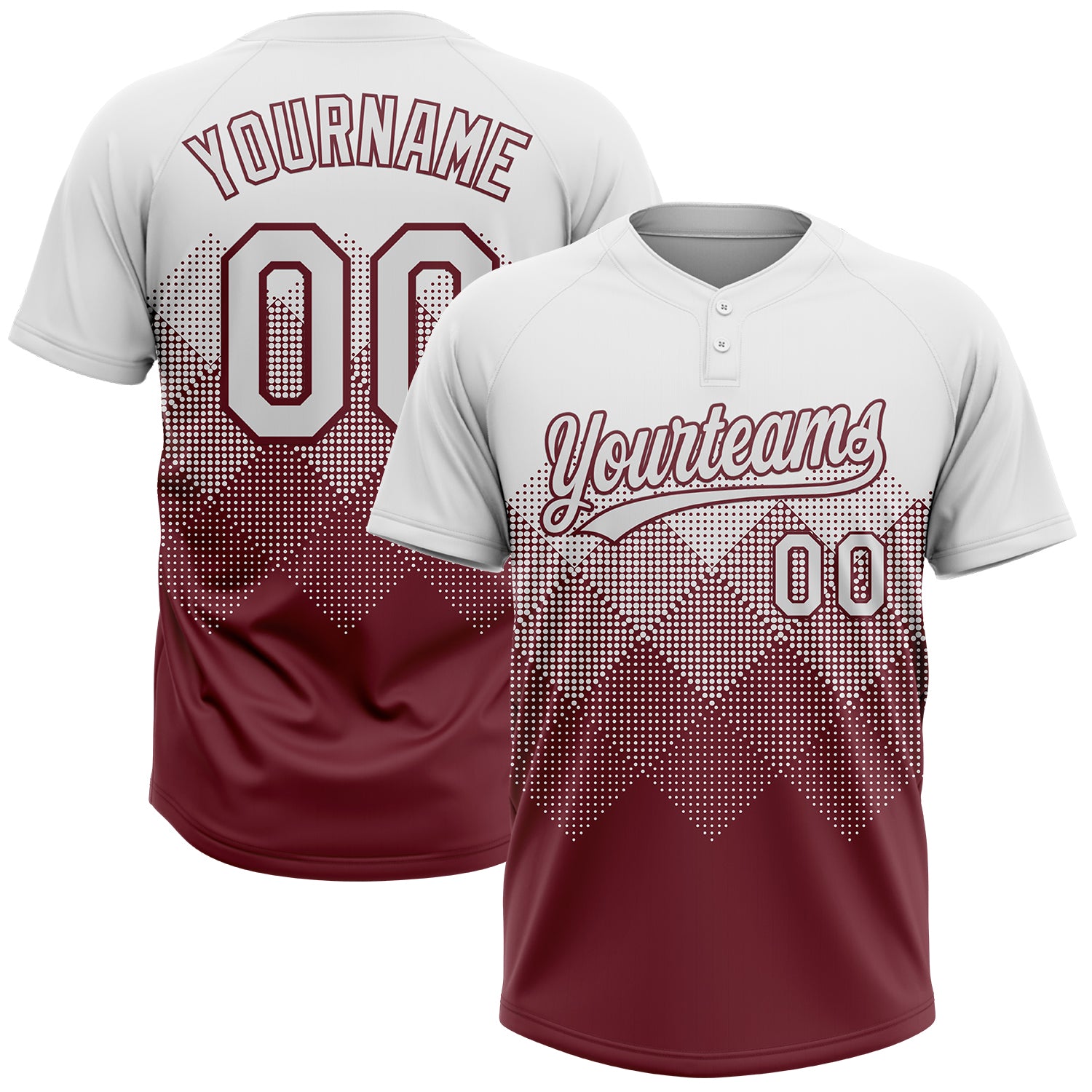 Custom White Burgundy 3D Gradient Square Shape Two-Button Unisex Softball Jersey