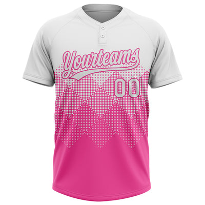 Custom White Pink 3D Gradient Square Shape Two-Button Unisex Softball Jersey