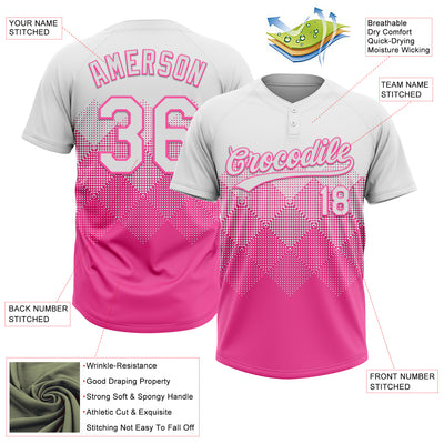 Custom White Pink 3D Gradient Square Shape Two-Button Unisex Softball Jersey